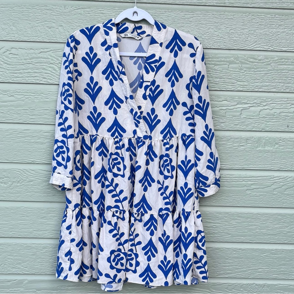 Zara Blue & White Babydoll Dress. Medium.